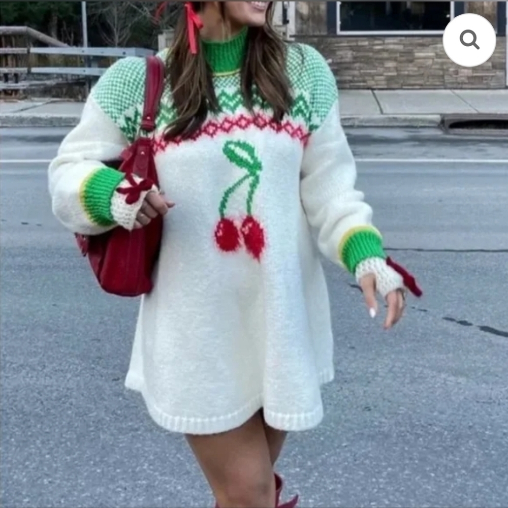 Free People Cherry Heart Sweater Dress size S